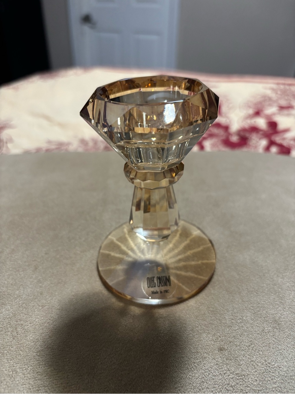 Oleg Cassini Faceted Amber Crystal Candle Holder
